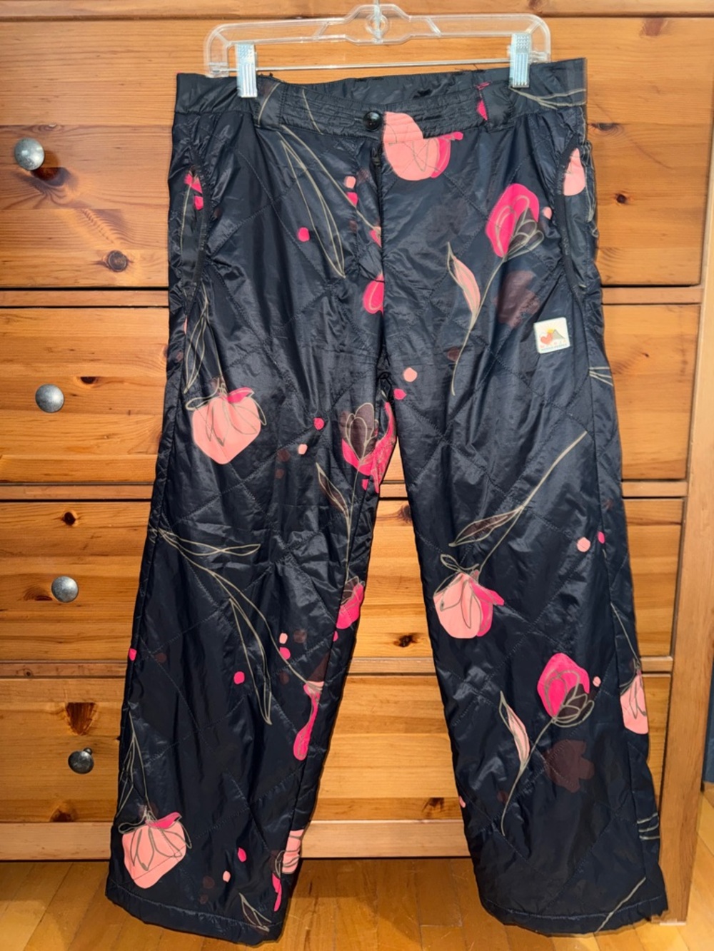 Maloja Black Floral Snow Pants with Pink Accents